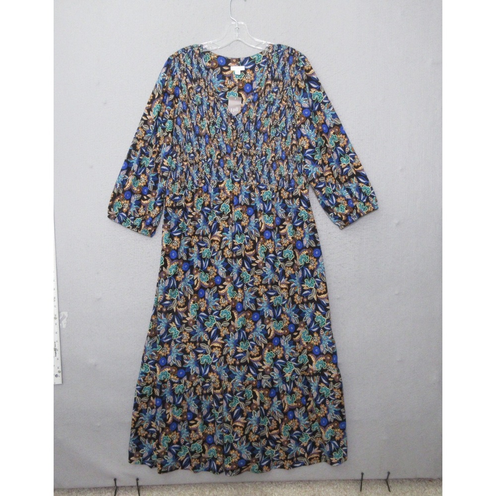 J. Jill Dress Smocked Floral Midi Boho Cottage Core‎ Prairie Flowy Garden NWT - Picture 1 of 9
